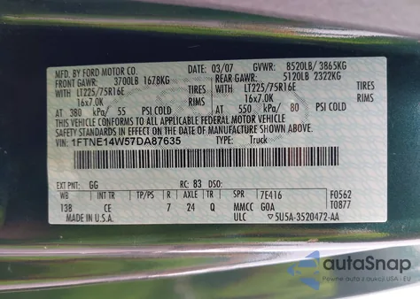 2007 Ford E-150 Commercial/Recreational from USA, damaged, VIN 1FTNE14W57DA87635